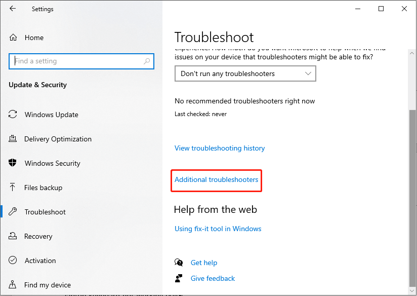 choose Additional troubleshooters