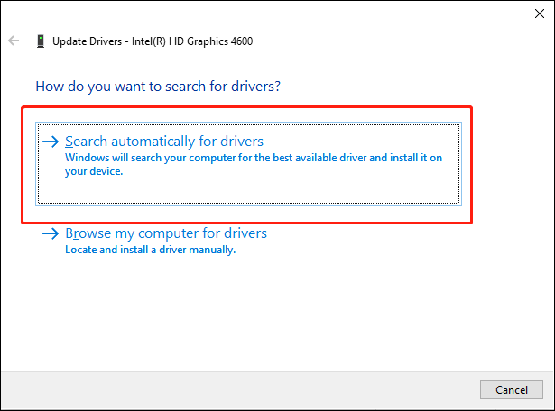 choose Search automatically for drivers