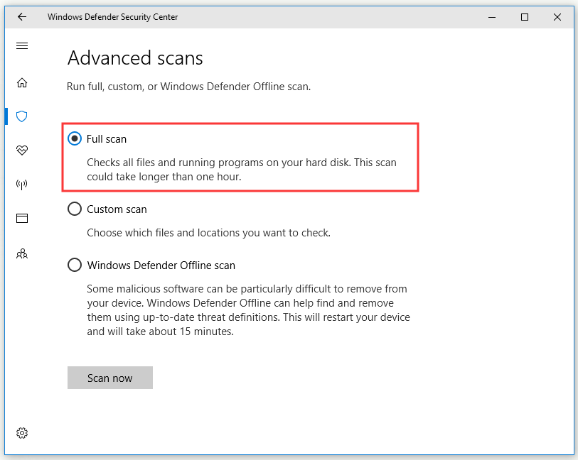 effectuer une analyse complète avec Windows Defender