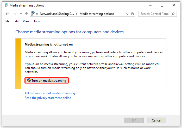 turn on media streaming