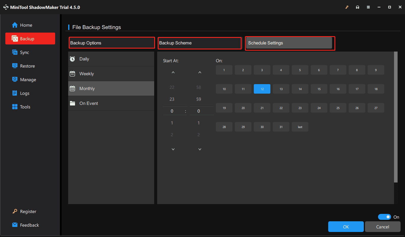 MiniTool ShadowMaker options