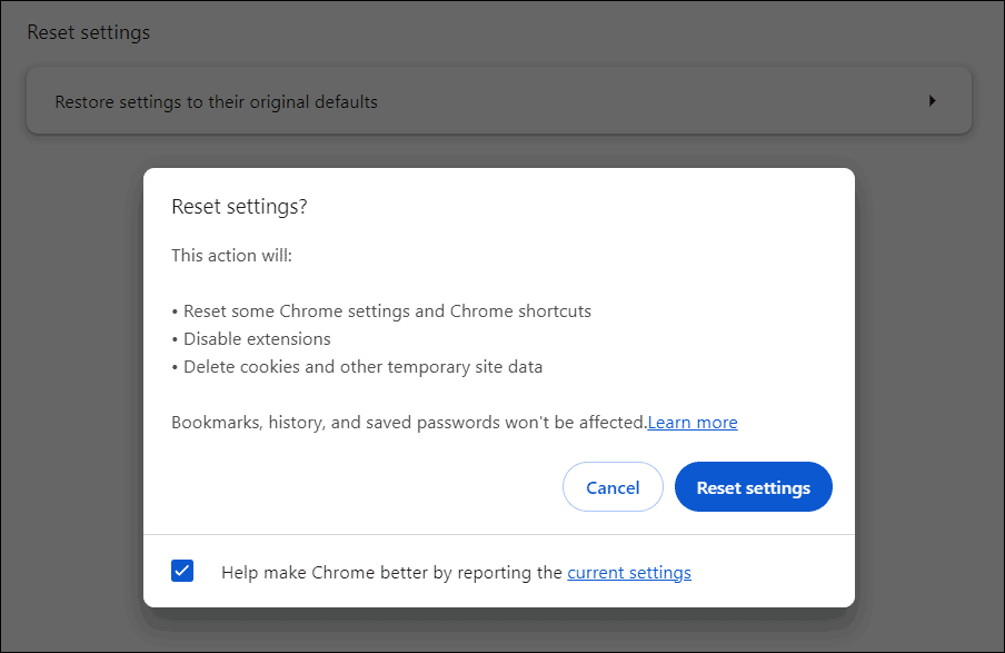 reset Google to default settings