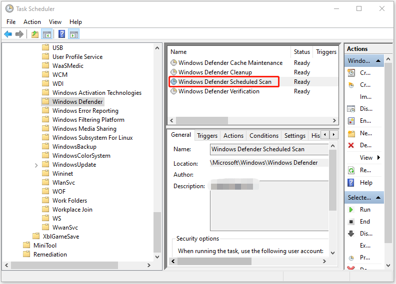 double-click Windows Defender Scheduled Scan