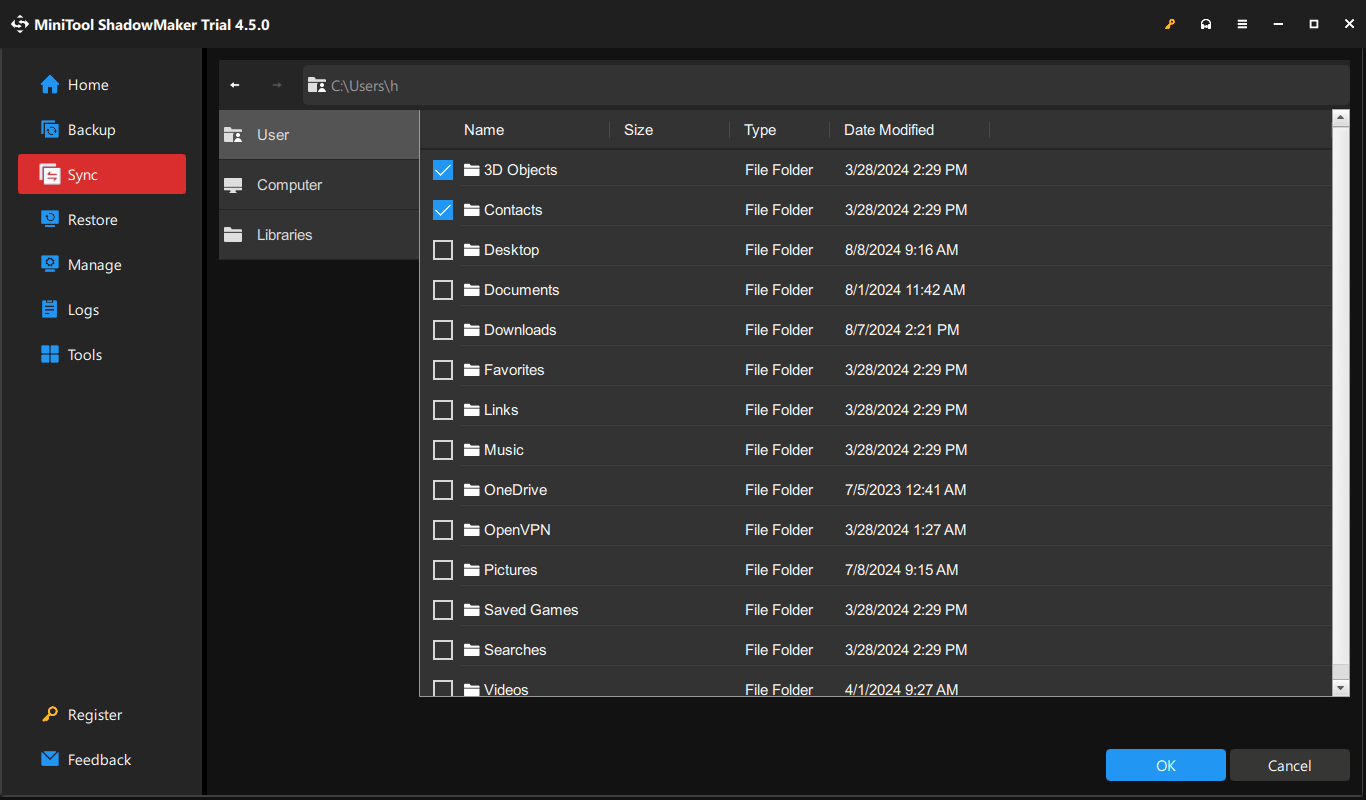 choose the sync files