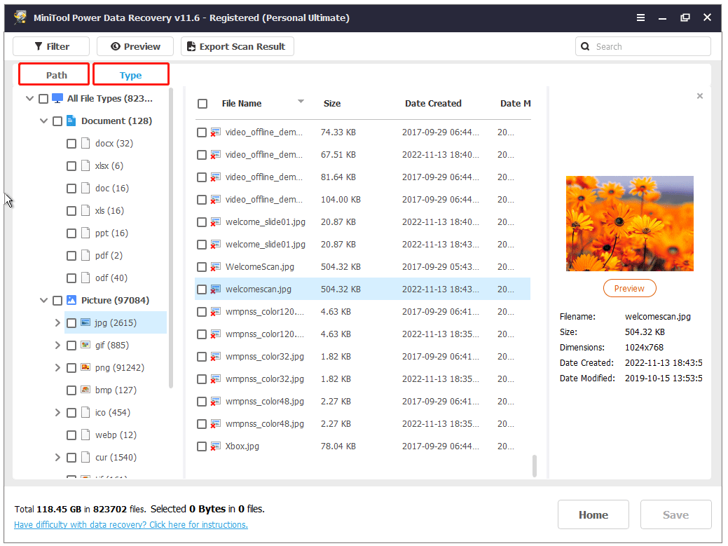 visualizar ficheiros por caminho e tipo de ficheiro