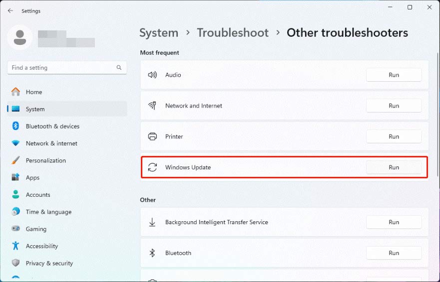 jalankan pemecah masalah Pembaruan Windows