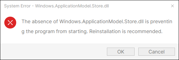 Pesan kesalahan Windows.ApplicationModel.Store.dll