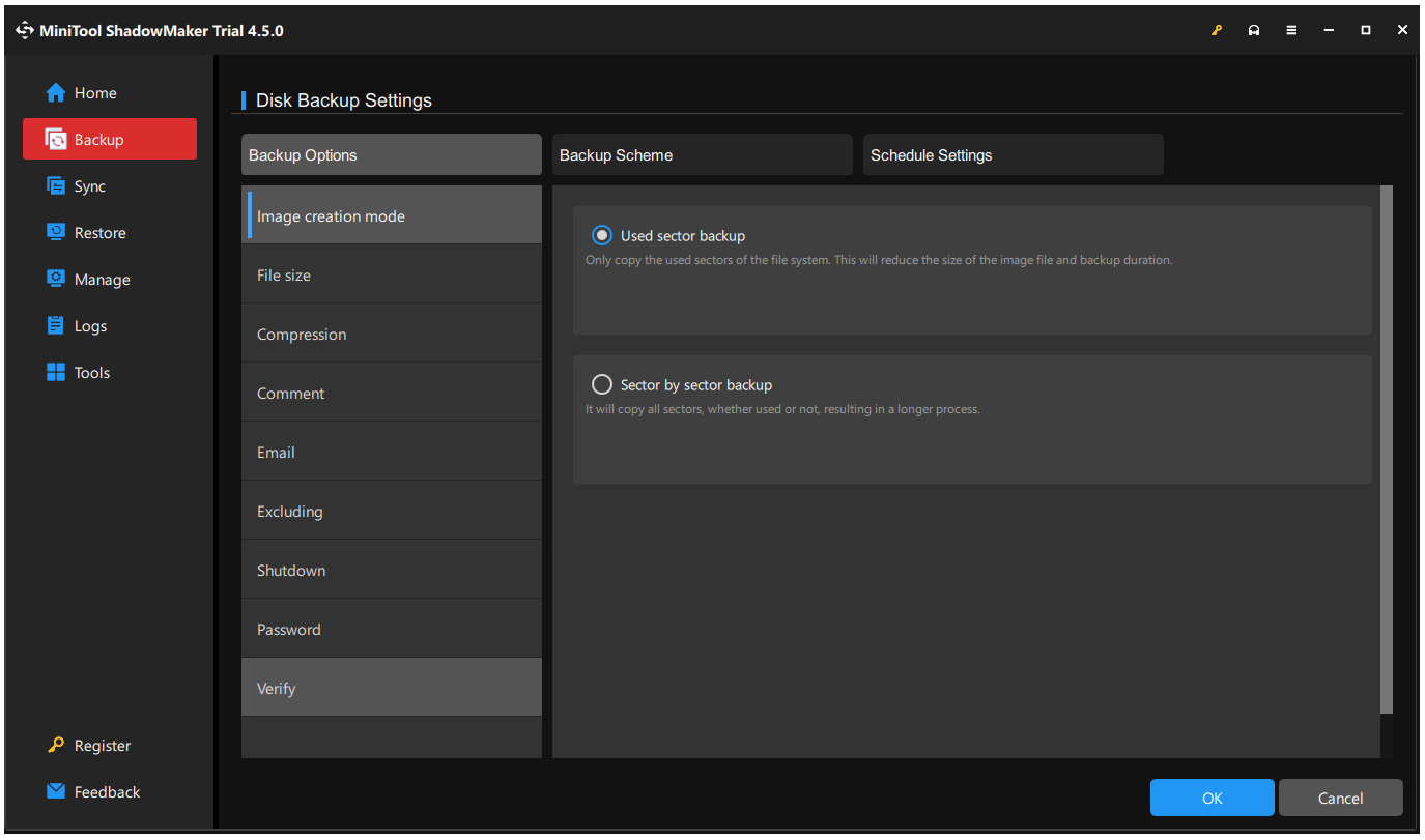 configure backup settings