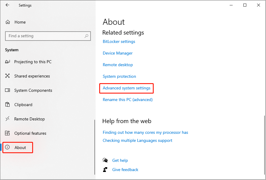 choose Advanced system settings