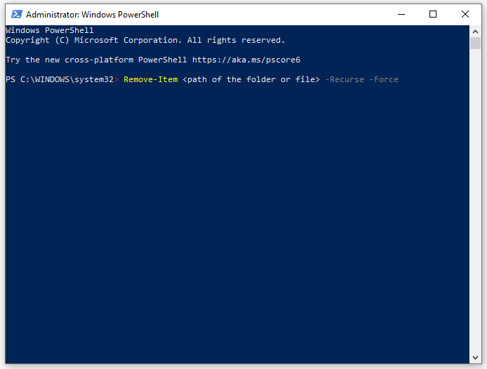 force delete the file via Windows PowerShell