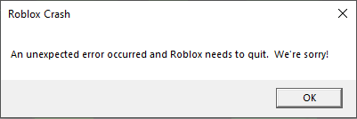 Roblox crash error message