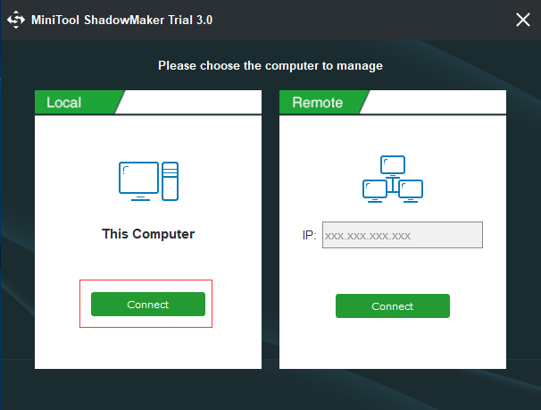 Escolha Conectar neste computador para continuar