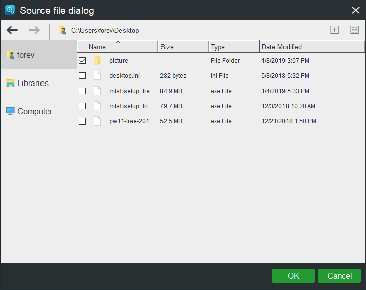 Escolha o arquivo do qual deseja fazer backup