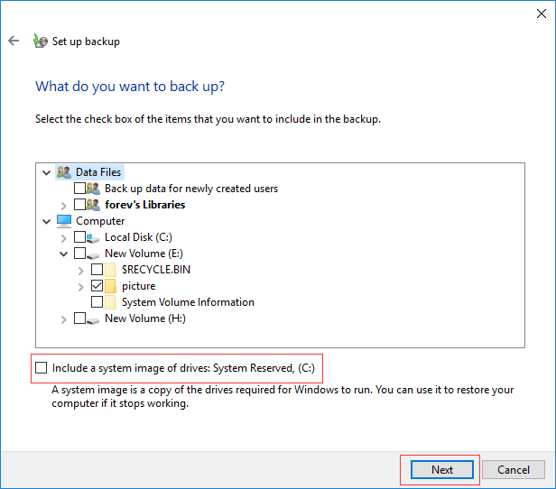 Escolha o arquivo do qual deseja fazer backup