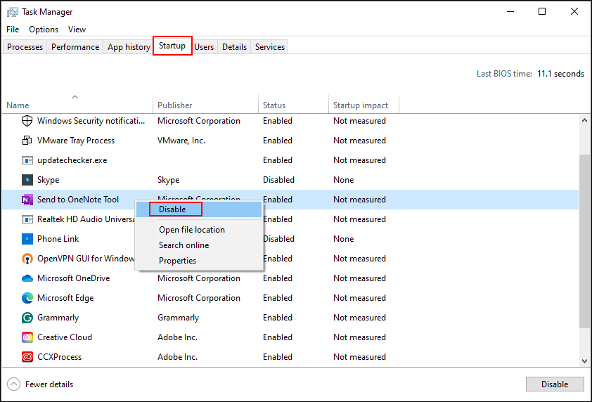 disable startup programs in Task Manager