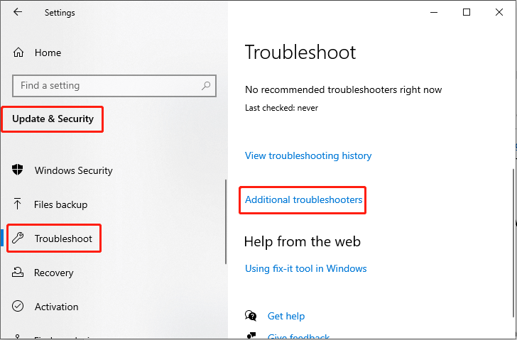 click Additional troubleshooters to find Internet Connection troubleshooter