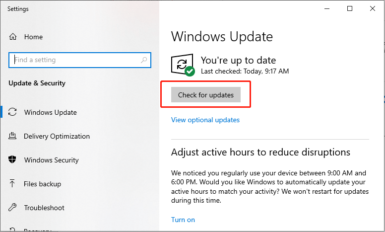 choose Check for updates and Windows will automatically check any available updates