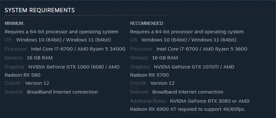 It shows minimum and recommended system requirements of Dead Rising Deluxe Remaster on Steam