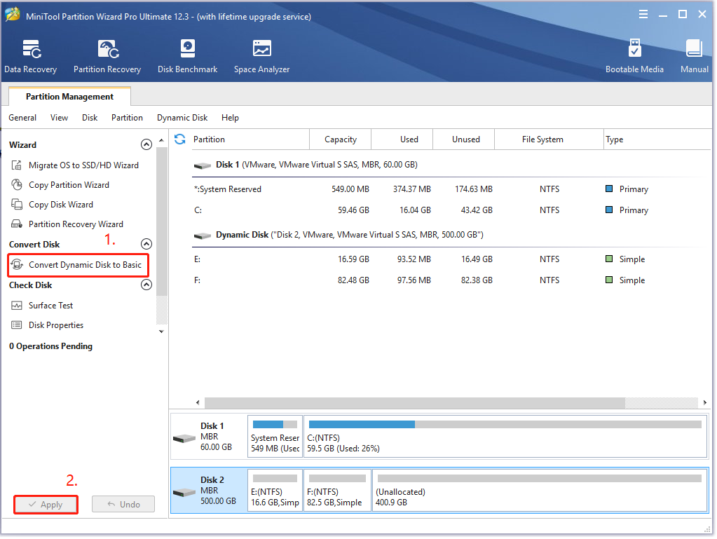 converta para disco básico utilizando o MiniTool Partition Wizard