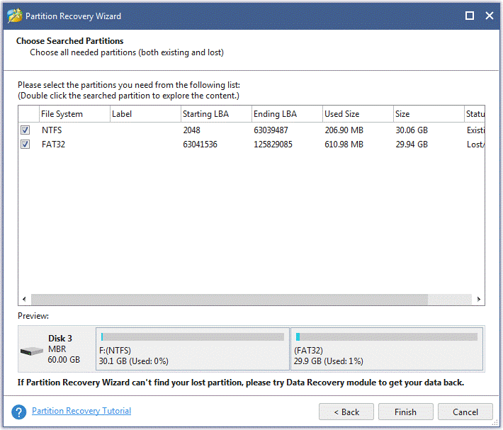 recupere volumes perdidos utilizando o MiniTool Partition Wizard