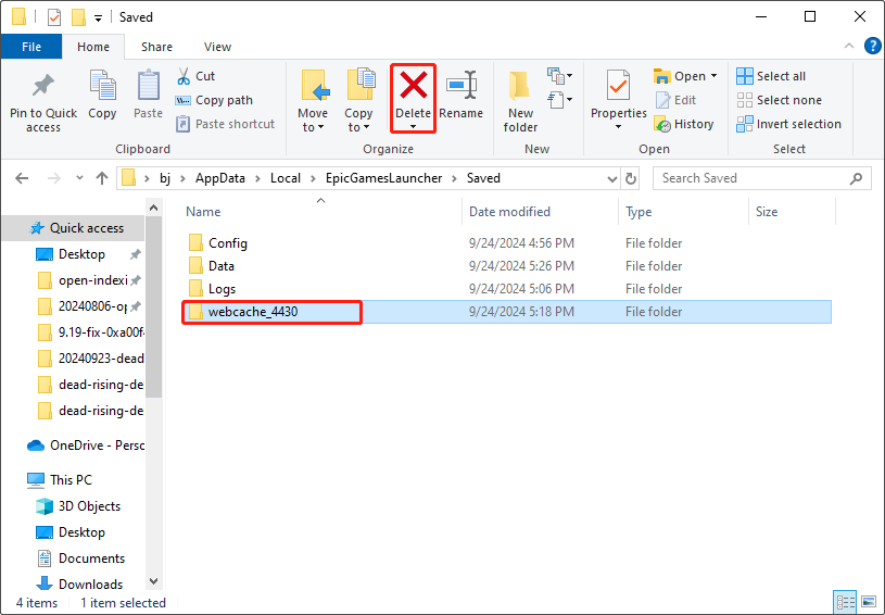 delete all the Epic Games’ cache in the File Explorer