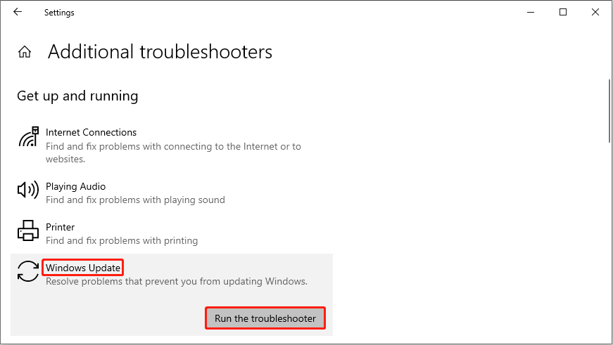 run Windows Update troubleshooter