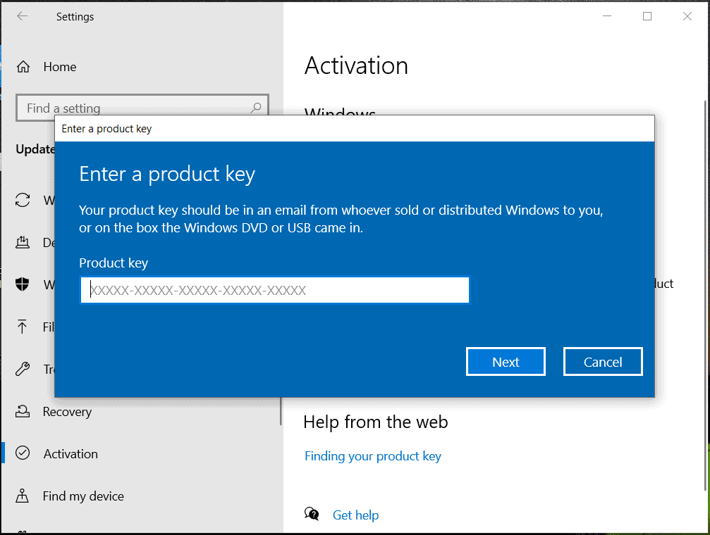 enter a product key