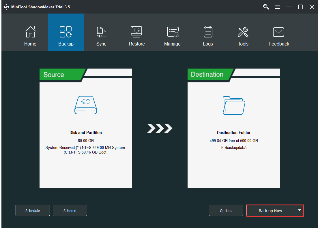 haga clic en Realizar copia de seguridad ahora