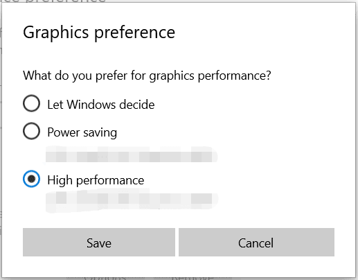 set high performance in graphics settings