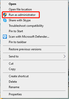 select Run as administrator