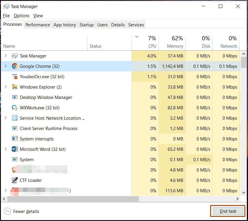 end processes in Task Manager