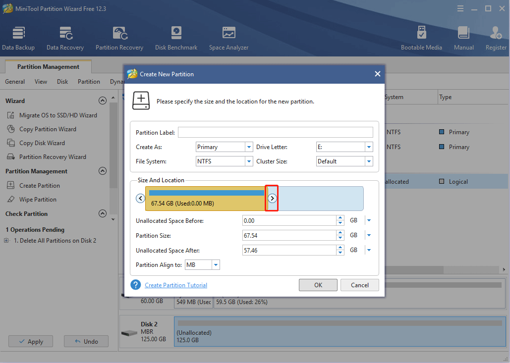 adjust the size and location of the partition