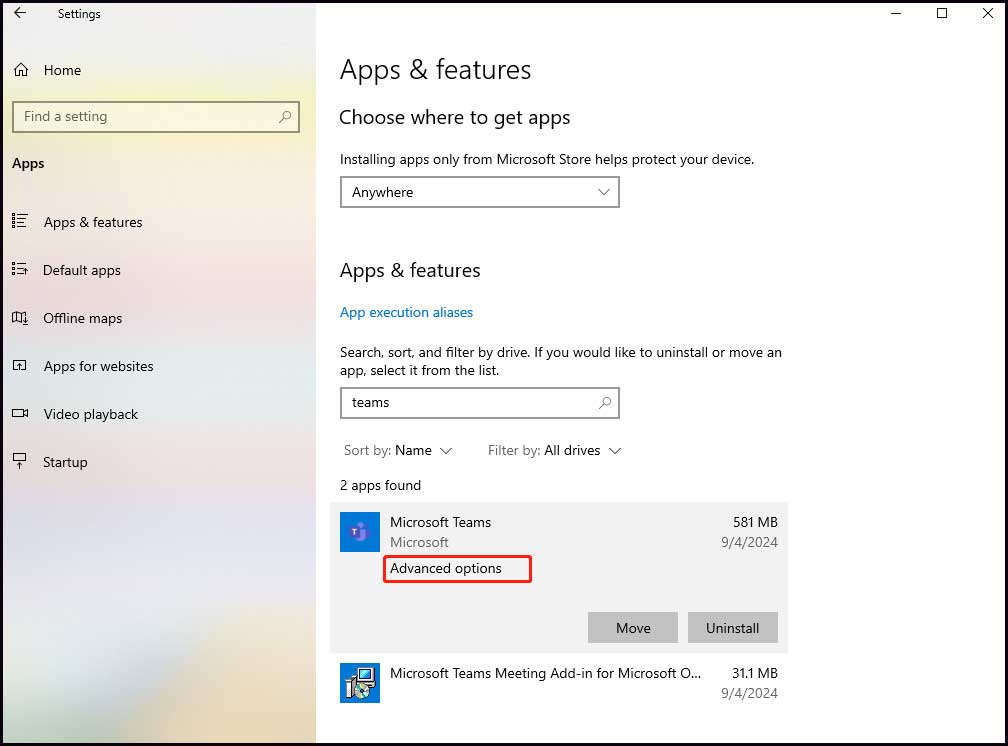 click Advanced options