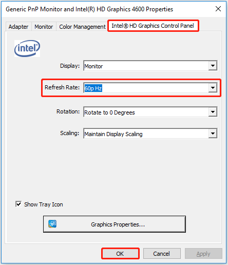 configurar la frecuencia de actualización a 60p Hz