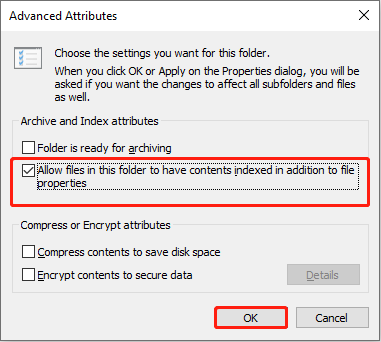 enable the Allow files in this folder to be indexed in addition to file properties feature