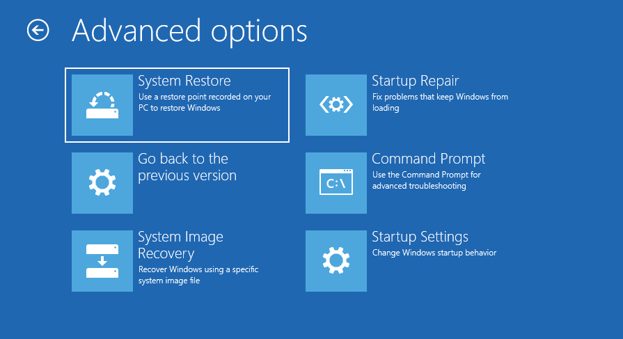 strumenti di ripristino nel disco di installazione di Windows