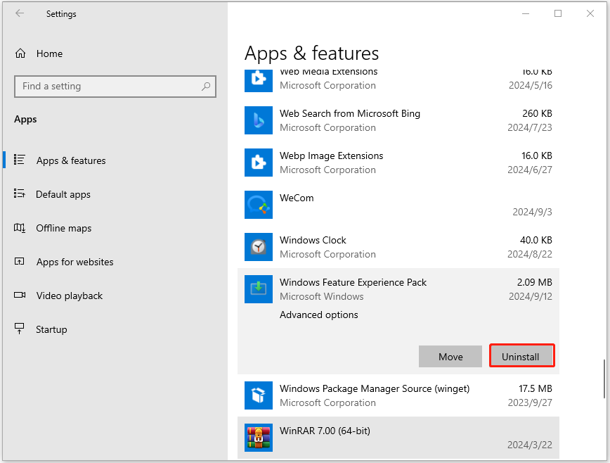 uninstall Windows Feature Experience Pack