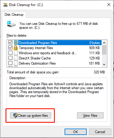 select Clean up system files