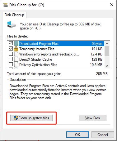 click Clean up system files