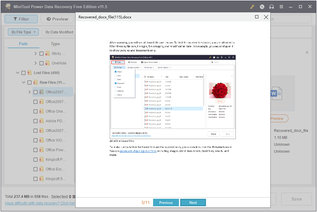 visualizar os arquivos selecionados no MiniTool Power Data Recovery