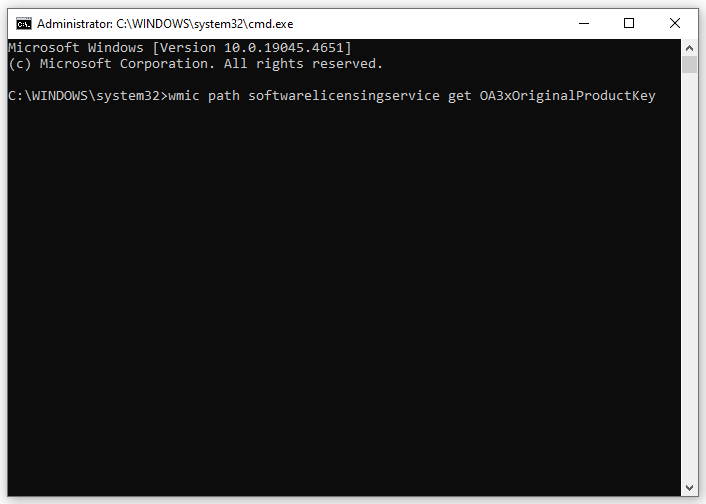 check Windows product key via CMD