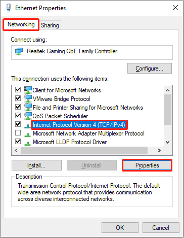 choose the properties of Internet Protocol Version 4 (TCP/IPv4) to make a change