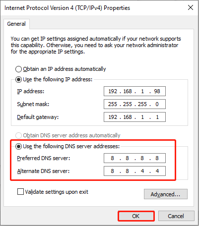 change DNS server by typing a new value