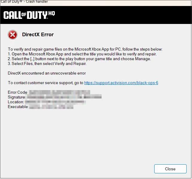 Call of Duty Black Ops 6 DirectX error