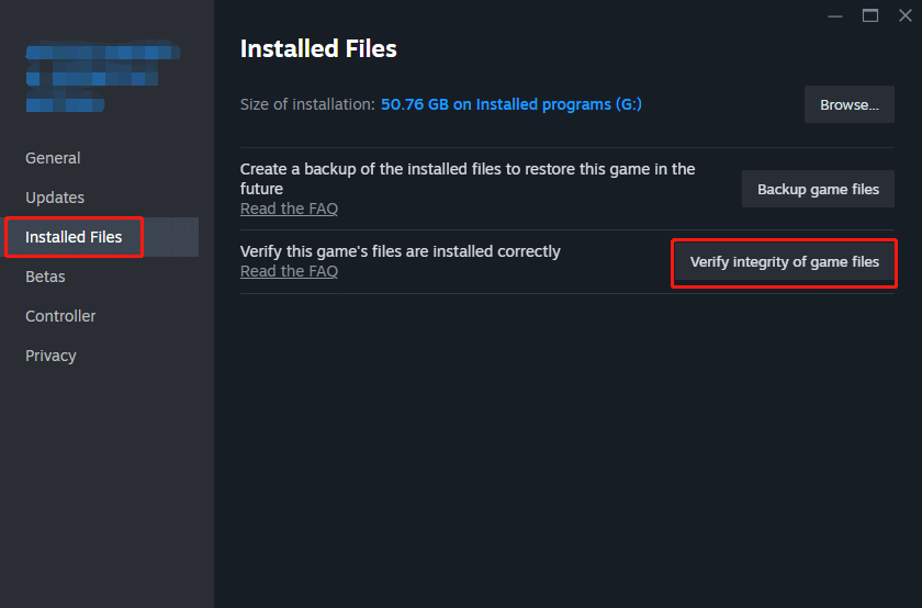 verify the integrity of game files in Steam