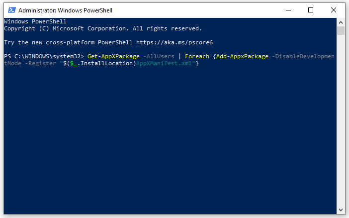 re-register Windows inbuilt apps with Windows PowerShell (Admin)