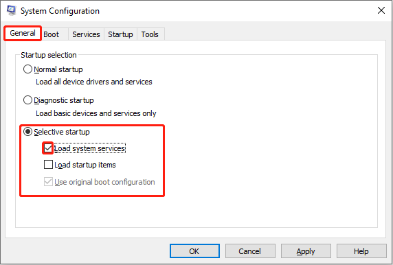 in System Configuration, enable the load system services and use original boot configuration features