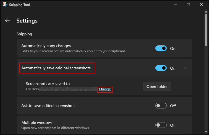 change the default save location of screenshots