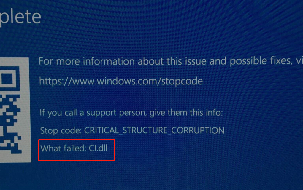 the interface of the ci.dll BSOD