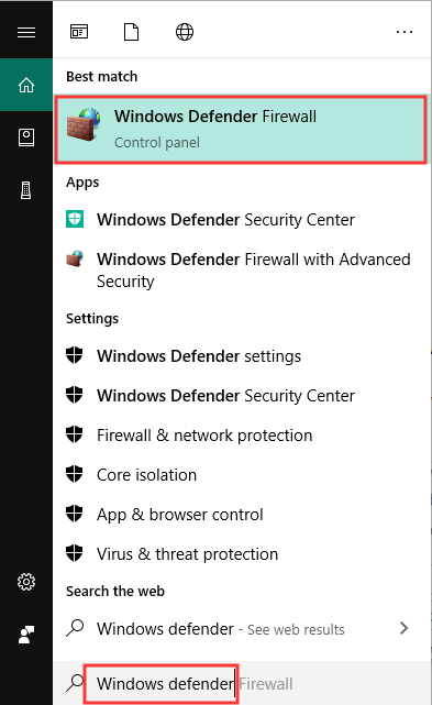 aprire Windows Defender Firewall